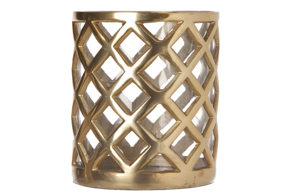 Photophore Alu/Verre D14xH16cm - Doré